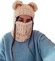 KLABELGIFT Handmade Crochet Black Balaclava Ski Mask - Warm Bunny Dino Devil Face Cover for Winter Sports Cosplay Streetwear