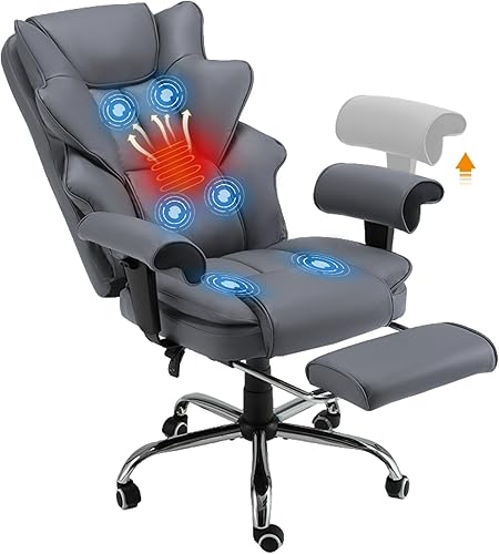 Miniatura 9 de HOMREST Silla de oficina ejecutiva ergonómica con vibración de 6 puntos y calor, silla de gestión reclinable con reposapiés y reposabrazos Rosado