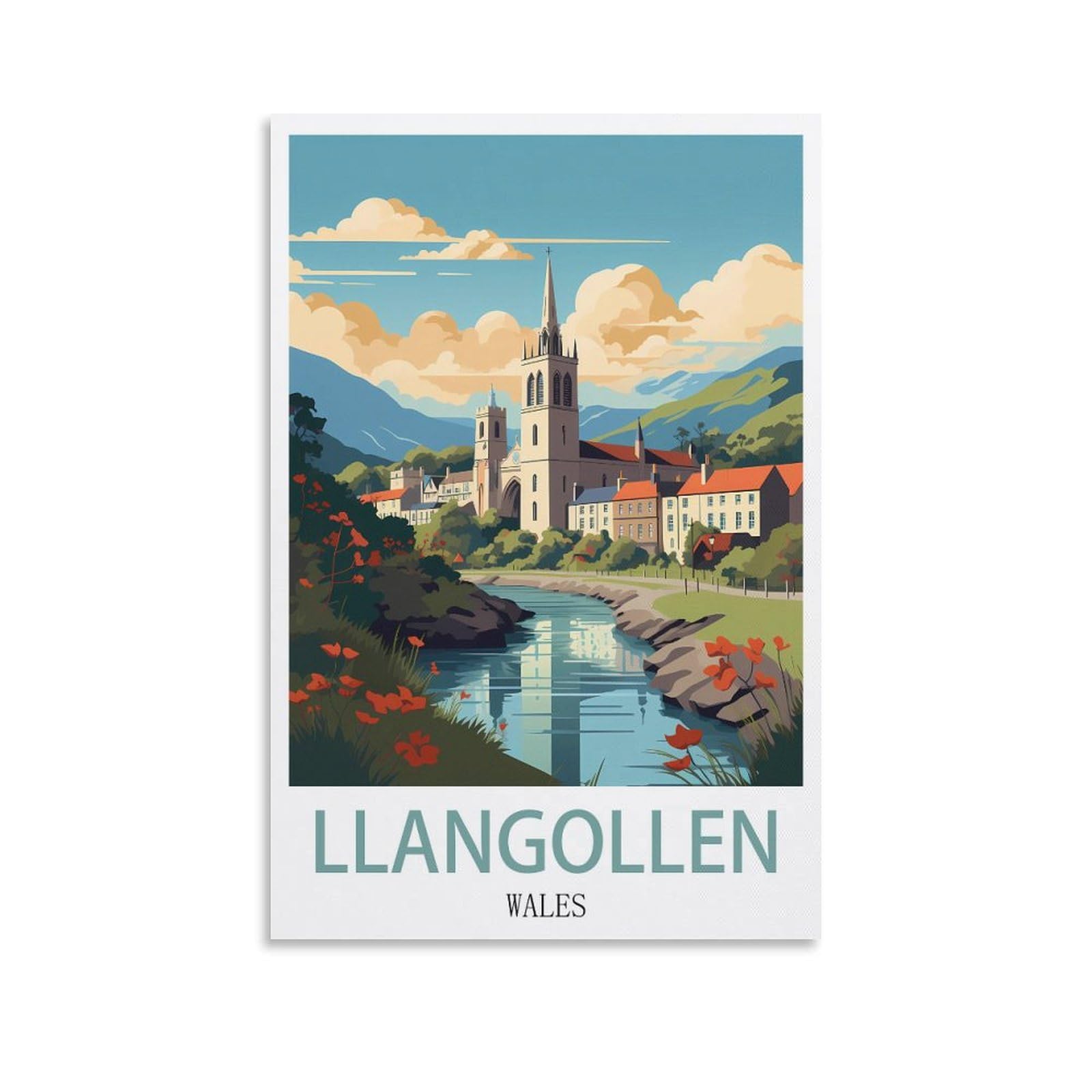 Vintage Metal Tin Sign,Llangollen Wales,Travel Tin Signs Metal Poster Wall Decor Office Cafe Bathroom Badroom 15x30cm
