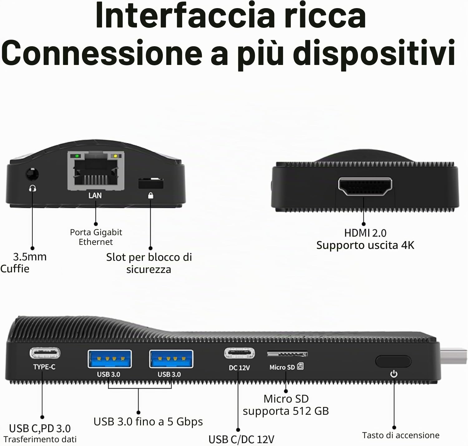 Mini PC Stick,Win 11 8 GB RAM 128 GB eMMC Celeron J4115 2.7 GHz, USB-C Fanless Desktop PC, USB3.0 X 2, RJ45 Gigabit Ethernet 4K 60Hz, WiFi BT 5.2, HDMI 2.0 per affari, casa, ufficio