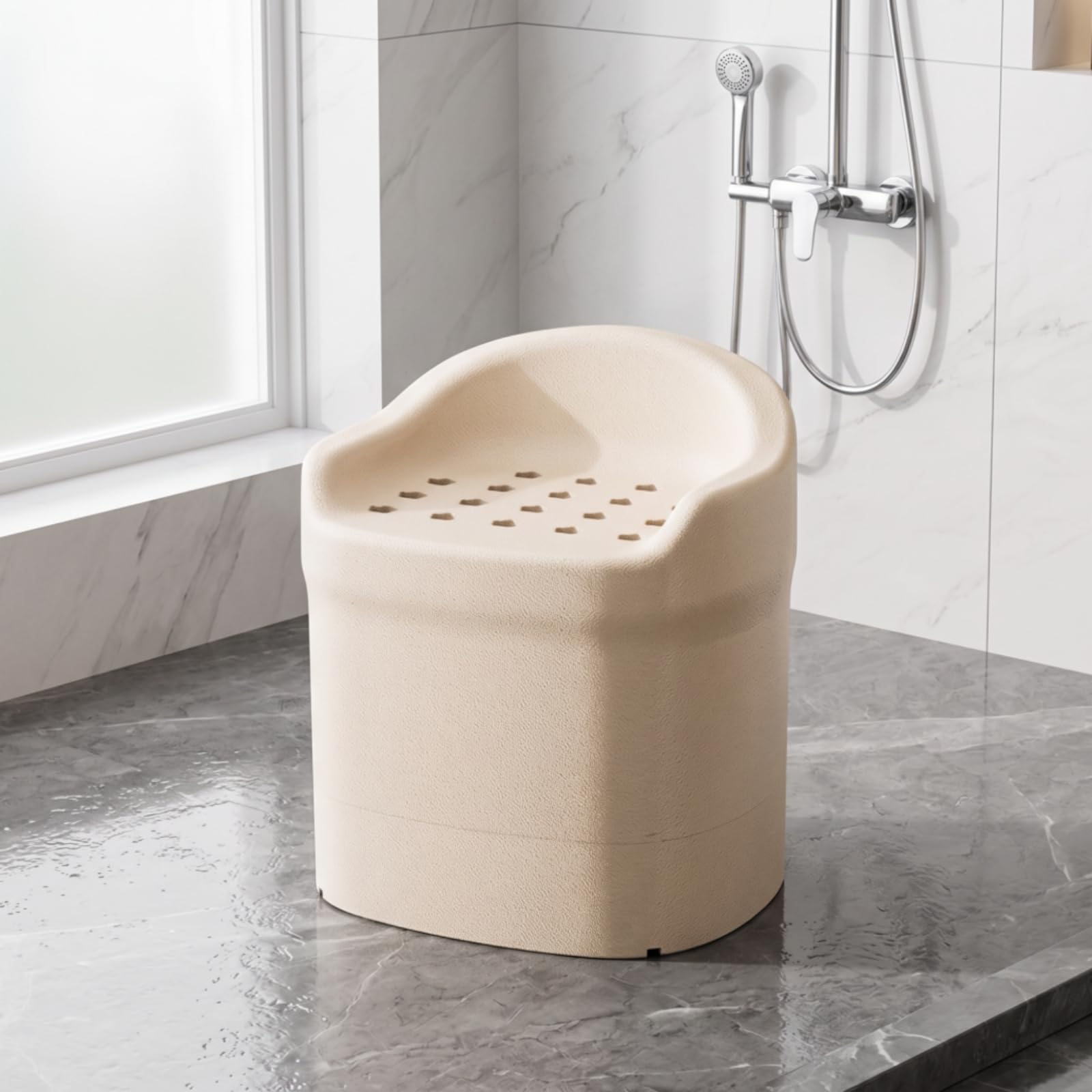 Asiento de para Baño Silla de Ducha Taburete de Bañera Banco de Baño con Respaldo Material Impermeable con Drenaje Estable Antideslizante Adecuado, Gris, Modelo De Altura Aumentada
