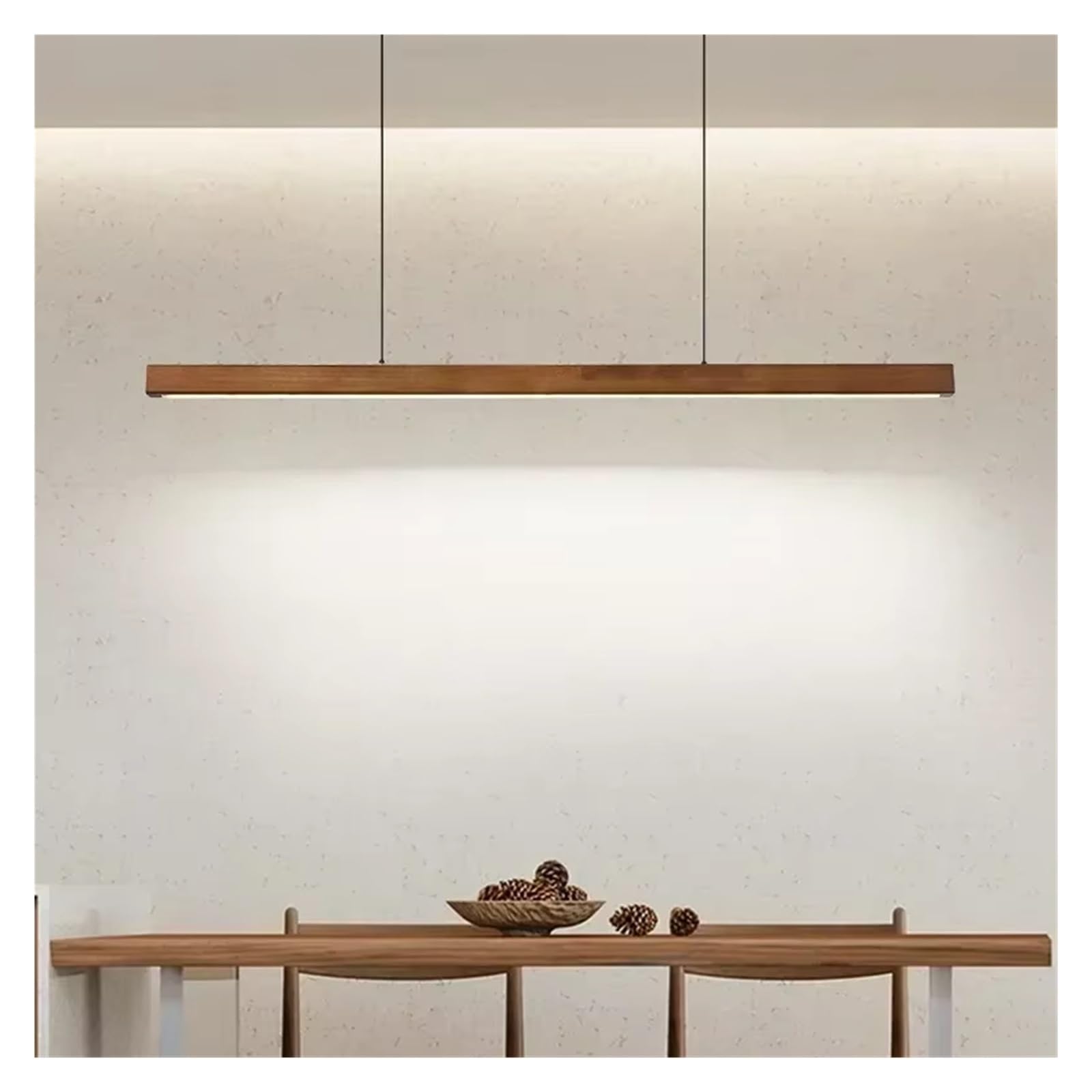 ASerZenith Modern Led Pendant Light Wood Long Strip Dining Table Lamp Stepless Dimming Suspension Chandelier For Living Dining Room Kitchen Lighting Fixture,Walnut-120Cm