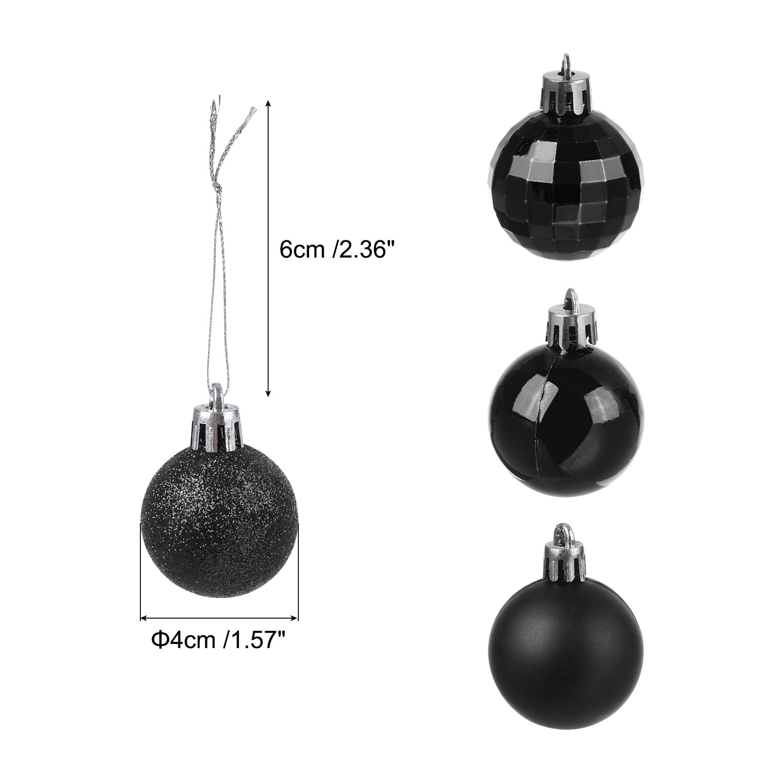 uxcell 24Pcs Black 1.57 Inch Christmas Balls Ornaments Shatterproof Ornaments Hanging Baubles for Xmas Trees Wedding, Party Decorations - Image 2