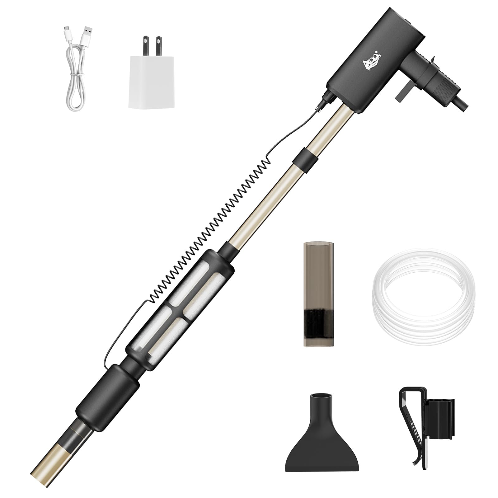 AQQA Electric Aquarium Vacuum Gravel Cleaner - 8W/213GPH Rechargeable Fish Tank Cleaning Tools Automatic Water Changer Pump with Debris Clean & Sand