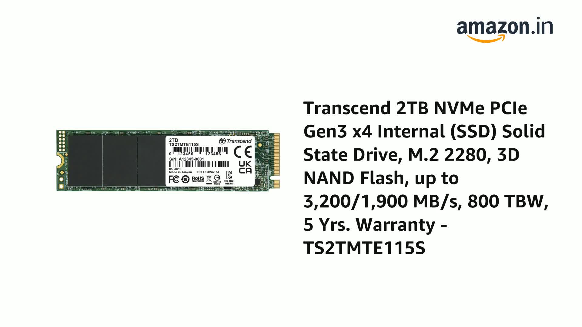 Transcend 2TB NVMe PCIe Gen3 x4 SSD M.2 2280
