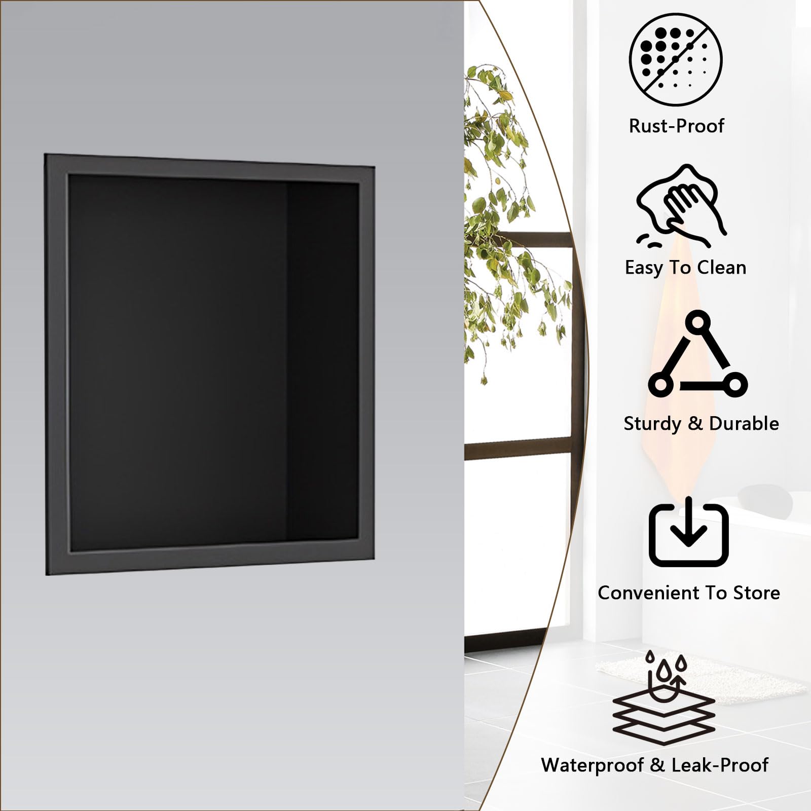 Nicho de ducha negro de 320 x 320 x 125 mm, inserto de pared de nicho de ducha de acero inoxidable, bandeja de ducha impermeable, no requiere azulejos, organizador de ducha de almacenamiento de
