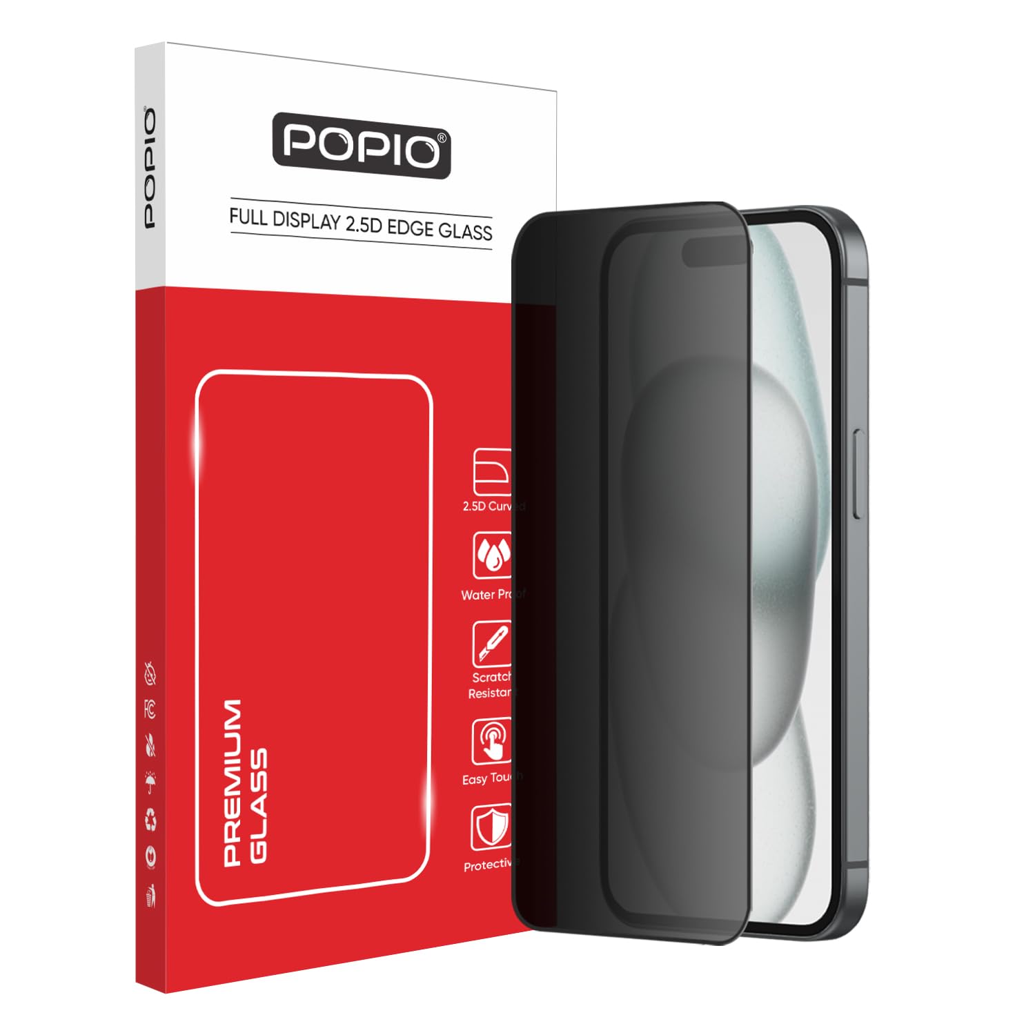 POPIO Privacy Tempered Glass Compatible for iPhone 15 (Black) Edge to Edge Coverage with Easy Installation kit, Anti-Spy Tempered Glass Privacy Screen Protector