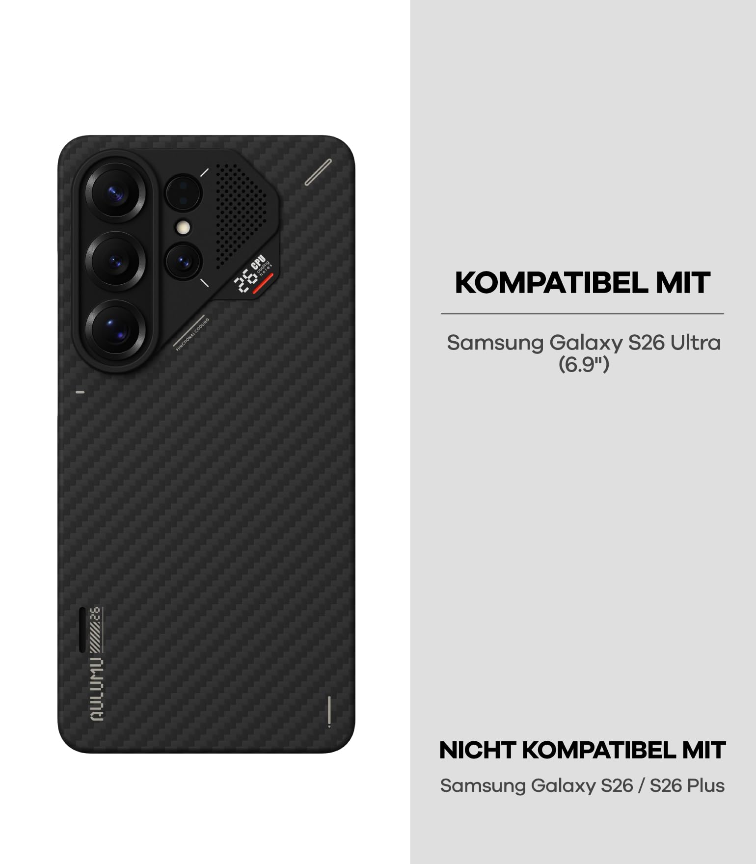 Aulumu S26 Ultra Hülle für Samsung Galaxy S26 Ultra Handyhülle aus Aramidfaser Kompatibel mit MagSafe, 1500D Ultradünn Gewoben, Passive Kühlung Samsung Galaxy S26 Ultra Magnethülle, Schwarz