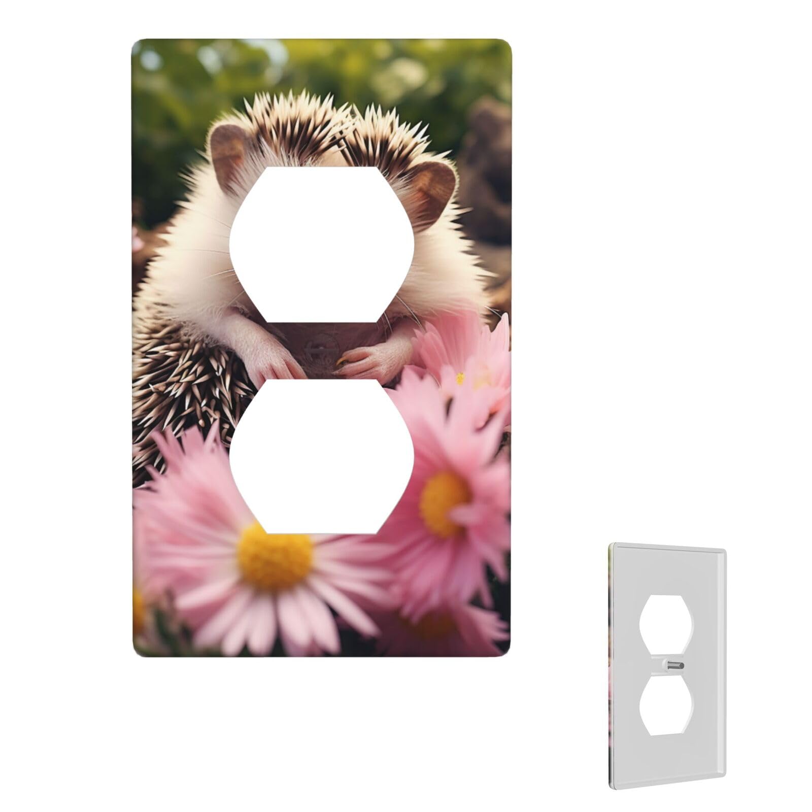 1-Gang Decorator Wall Plate cute hedgehog in flowers Light Switch Cover Single Gang Receptacle Wall Plate Standard Size 4.5" x 2.76" Wallplate Unbreakable Polycarbonate Outlet Faceplates Cover