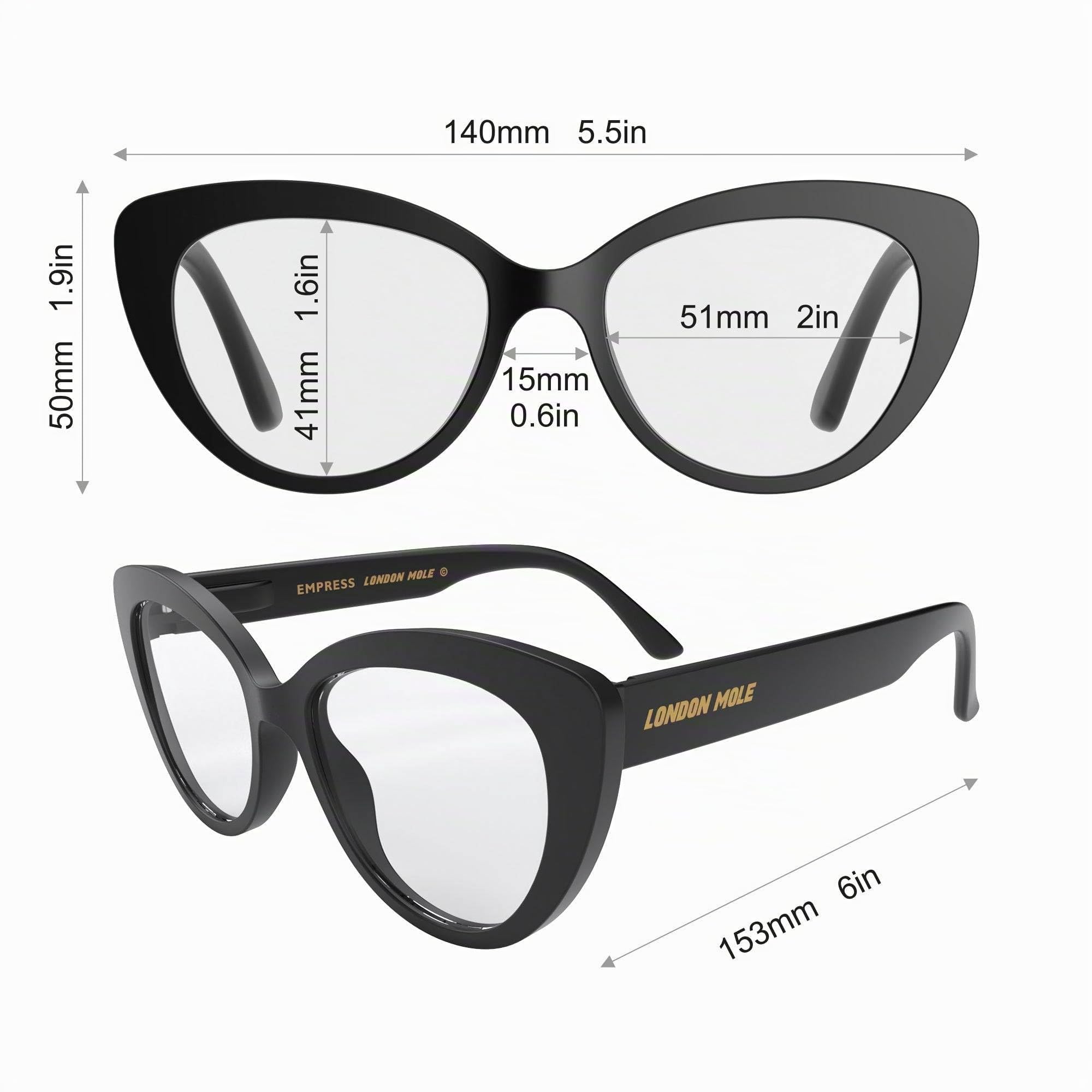 LONDON MOLE® Empress Lunettes de lecture | Lectures en forme d’œil de chat sympas | Femmes | Charnières à ressort