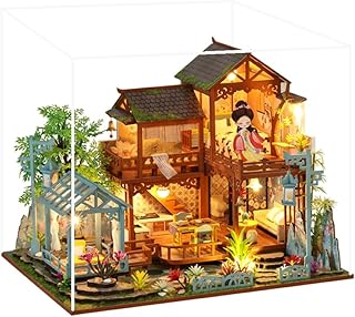 Cjeuxnr DIY Miniature Dollhouse Garden Villa Architectural Model,3D Chinese Ancient style Dollhouse,Comes with LED Lights,Music Box and Dust Cover,Creative Craft Gift,Dollhouse Model for Birthday Gift
