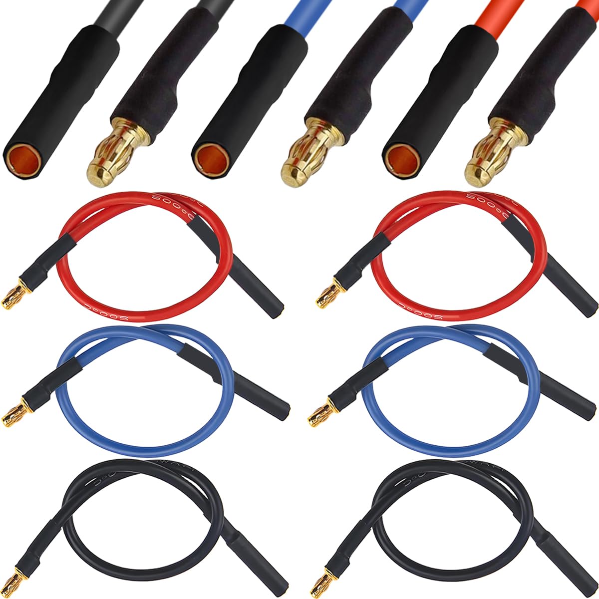 HAAMNING7 6 Pcs 3.5 mm Gold Banana Connector Cable 3.5mm Banana Bullet Plug Male Female Adapter Extension Cable, for ESC Motor, RC Brushless