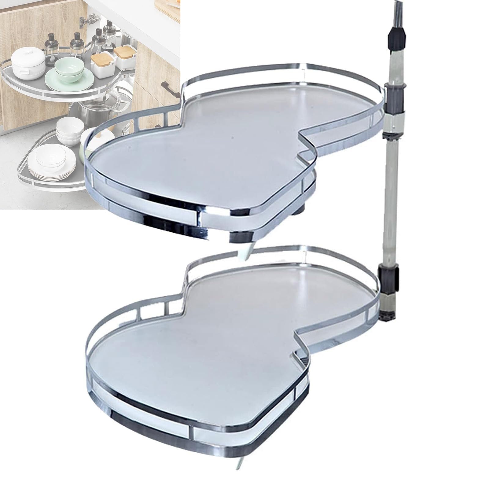 Right Turn Blind Corner Pull Out Cabinet Organizer, 2-Tier Soft Close Swing Tray, 860mm Cabinets