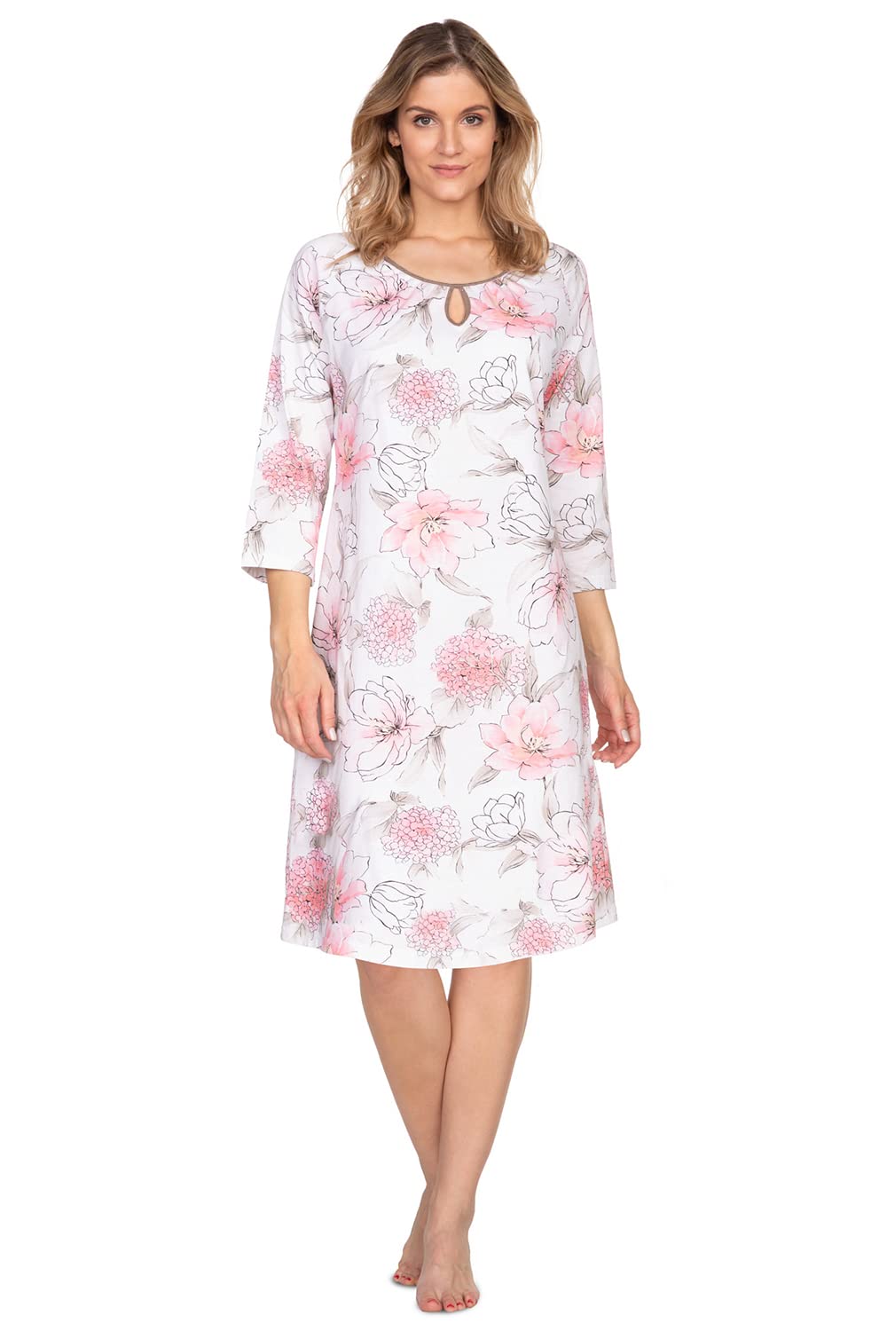 e.Femme® Olivia 1046 Women's Nightdress 100% Cotton Pink Hydrangea 10