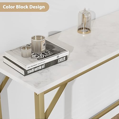 Miniatura 7 de IDALHOUSE - Mesa consola estrecha, mesa de sofá dorada con tomas, mesa detrás del sofá para sala de estar, mesa de pasillo para entrada, color