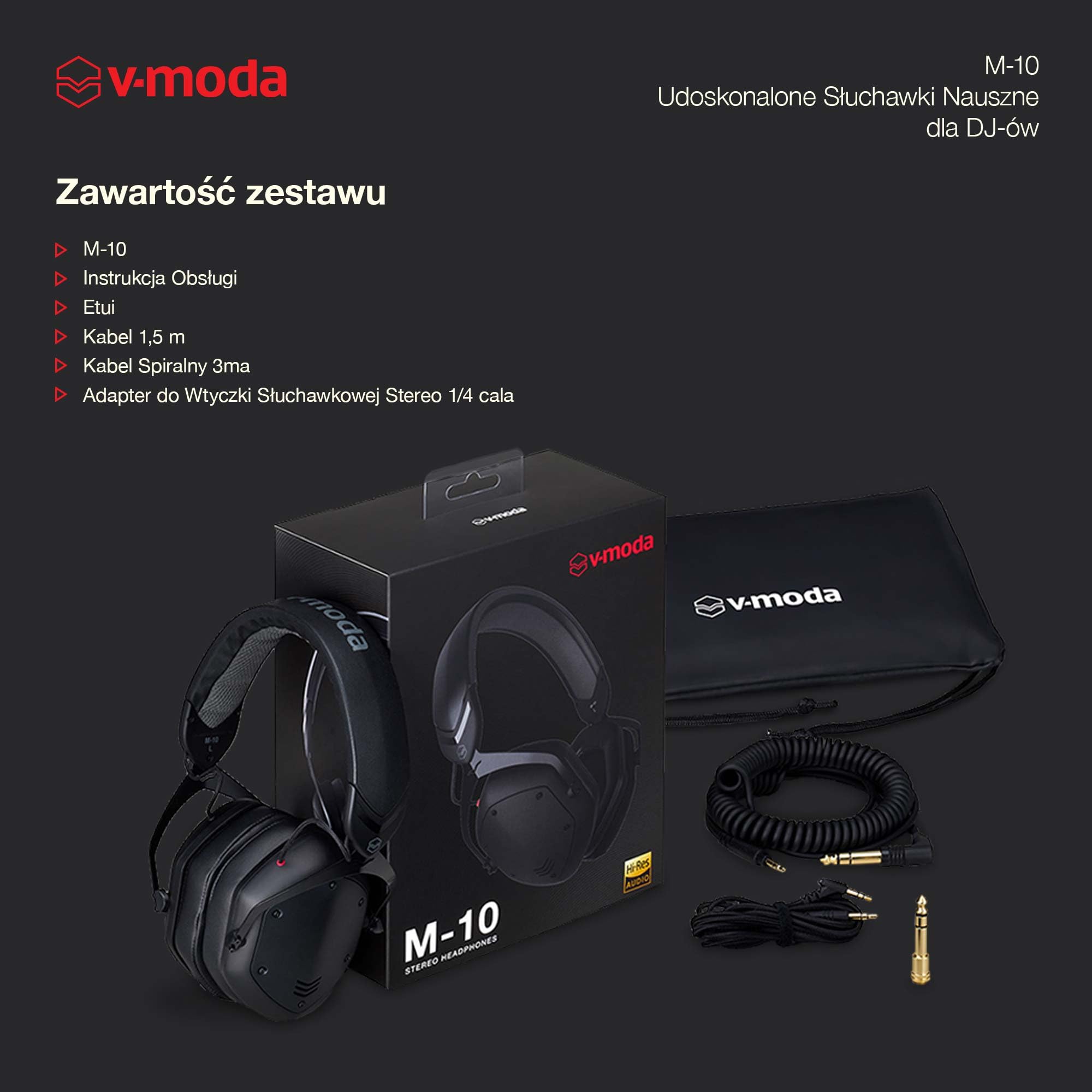 V-MODA M-10 | ODoskonałe Słuchawki Nauszne dla DJ-ów | Dostrojone dla DJ-ów M do Muzyki Opartej na Beatach | Głębokie Basy z Wysokiej jakości klarownością | Poduszki z Pianki Memory Foam | Czarny