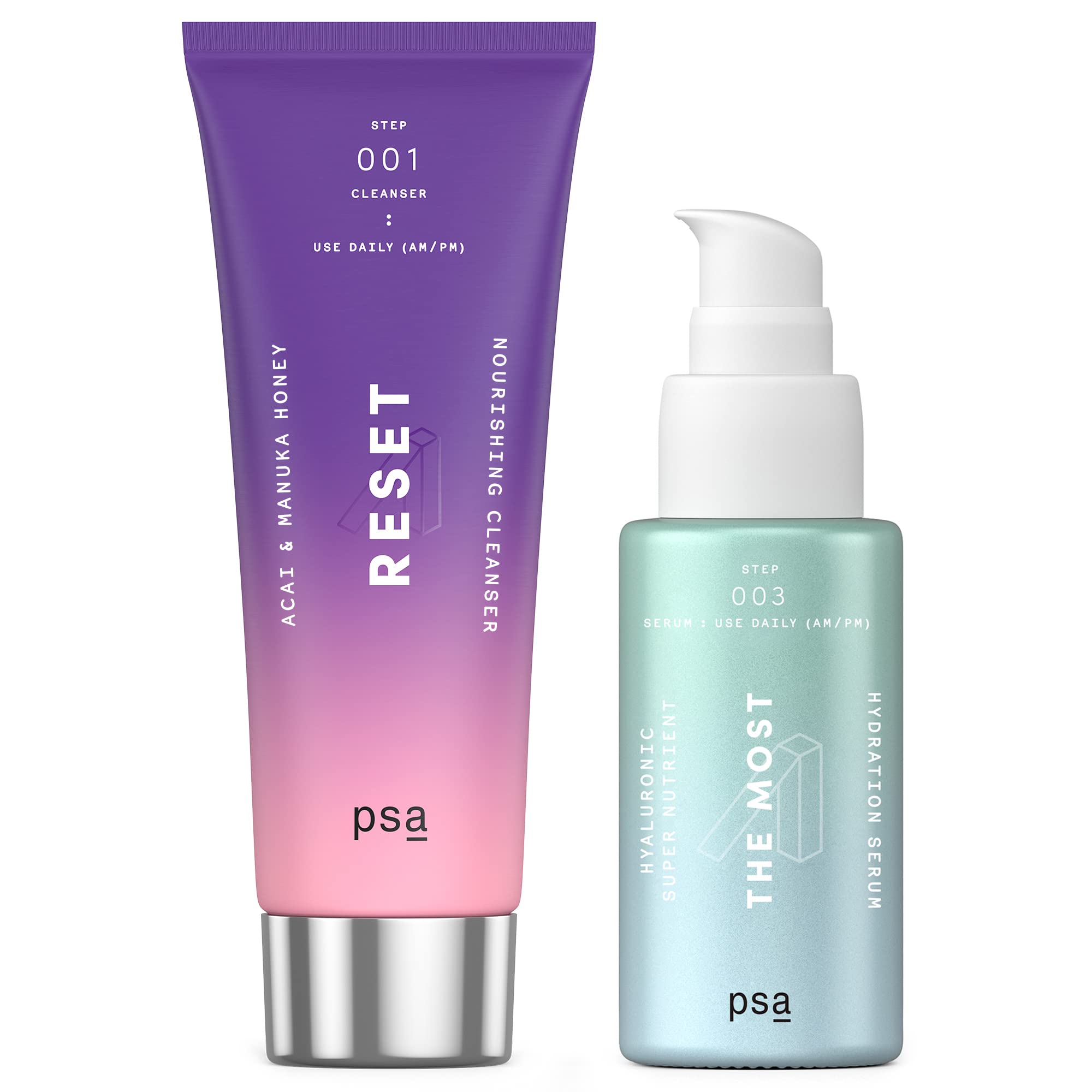 PSA Acai & Manuka Honey UMF 16+ Nourishing Cleanser for Face and Hyaluronic Acid Serum for Hydrating