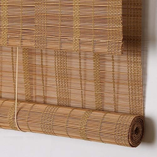 Cordless Blackout Bamboo Roller Shades, Woven Wood Roll Up