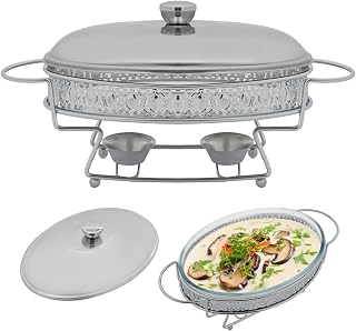 2 Quart Chafing Dishes for Buffet, Oval Warming Tray with Lid, Stainless Steel Buffet Servers Food Warmers for Parties Birthday Wedding (Silver)