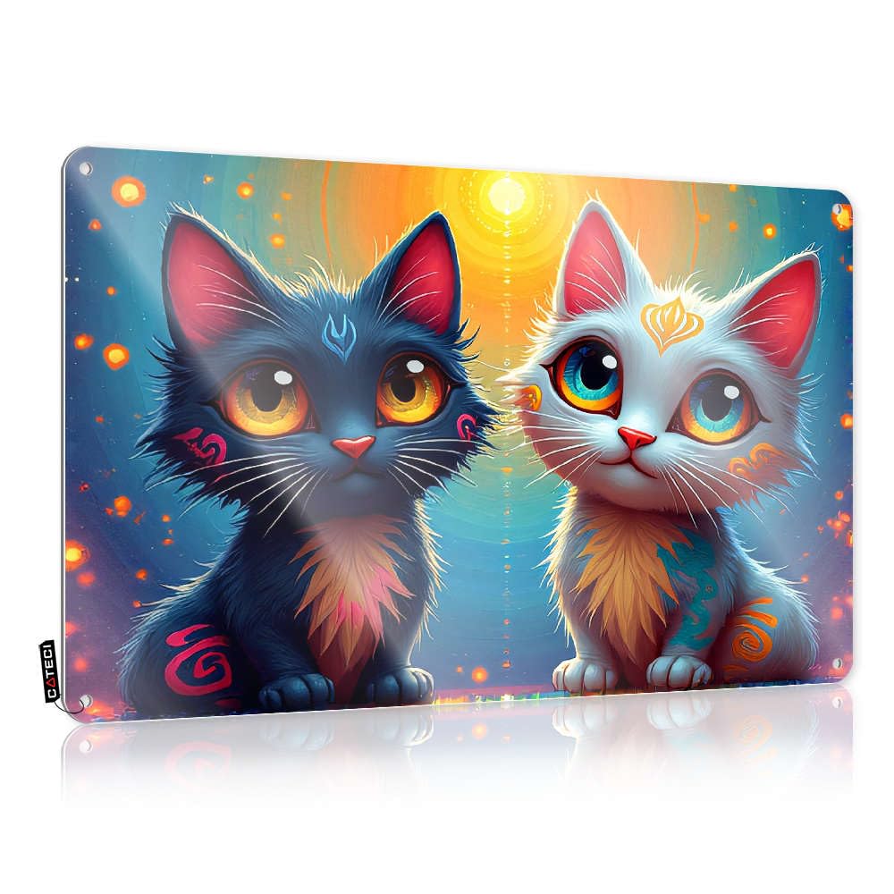 Fall Door Decorations Cool Wall Art Rustic Ideas | Two Cats With Colorful Tattoos Sit Side By Side. Americana Metal Wall Decor For Tiki Bar Home(30X40CM)