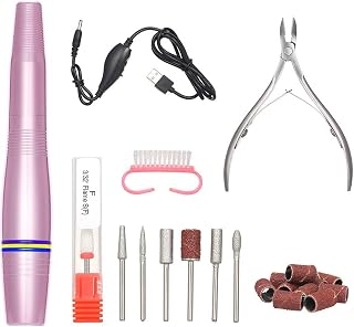 ZJchao Electric Nail File Kit, USB Manicure Pen Drill with Speed (Pink) | Ceramic Drill Bit and Cuticle Trimmer Included, for Acrylic Gel Removal, Home or Salon Use, Low Heat and Low Noise