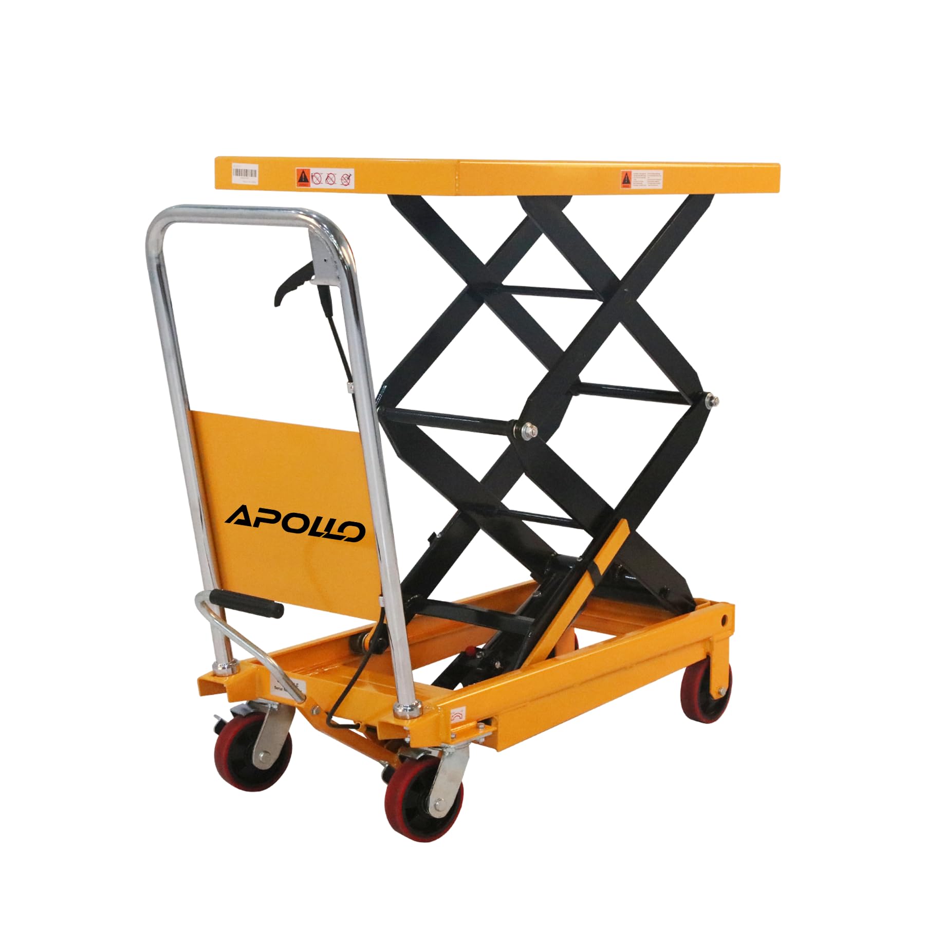 APOLLOLIFT Hydraulic Lift Table Cart, 770lbs Capacity 51" Lifting Height, Double Scissor Lift Table with 4 Wheels and Safety Back Guard for Material