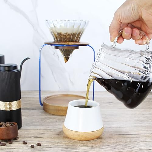 Miniatura 5 de SOTECH Soporte para gotero de café con soporte de metal, soporte de filtro de madera, servidor de vidrio con filtros de café de papel, juego de