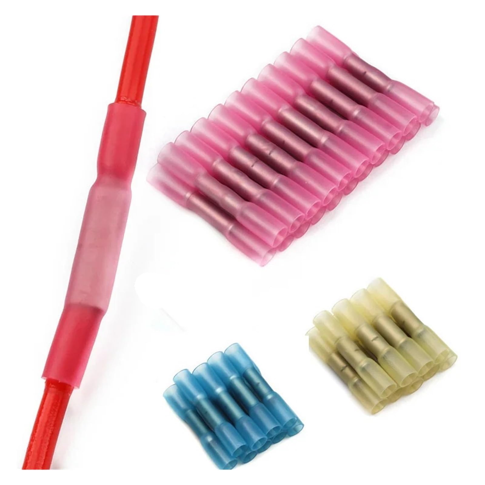 REIUAFWYGV 50PCS Mix Insulated Heat Shrink Butt Terminals Electrical Splice Wire Connector Cable Crimp Terminals AWG 22-10