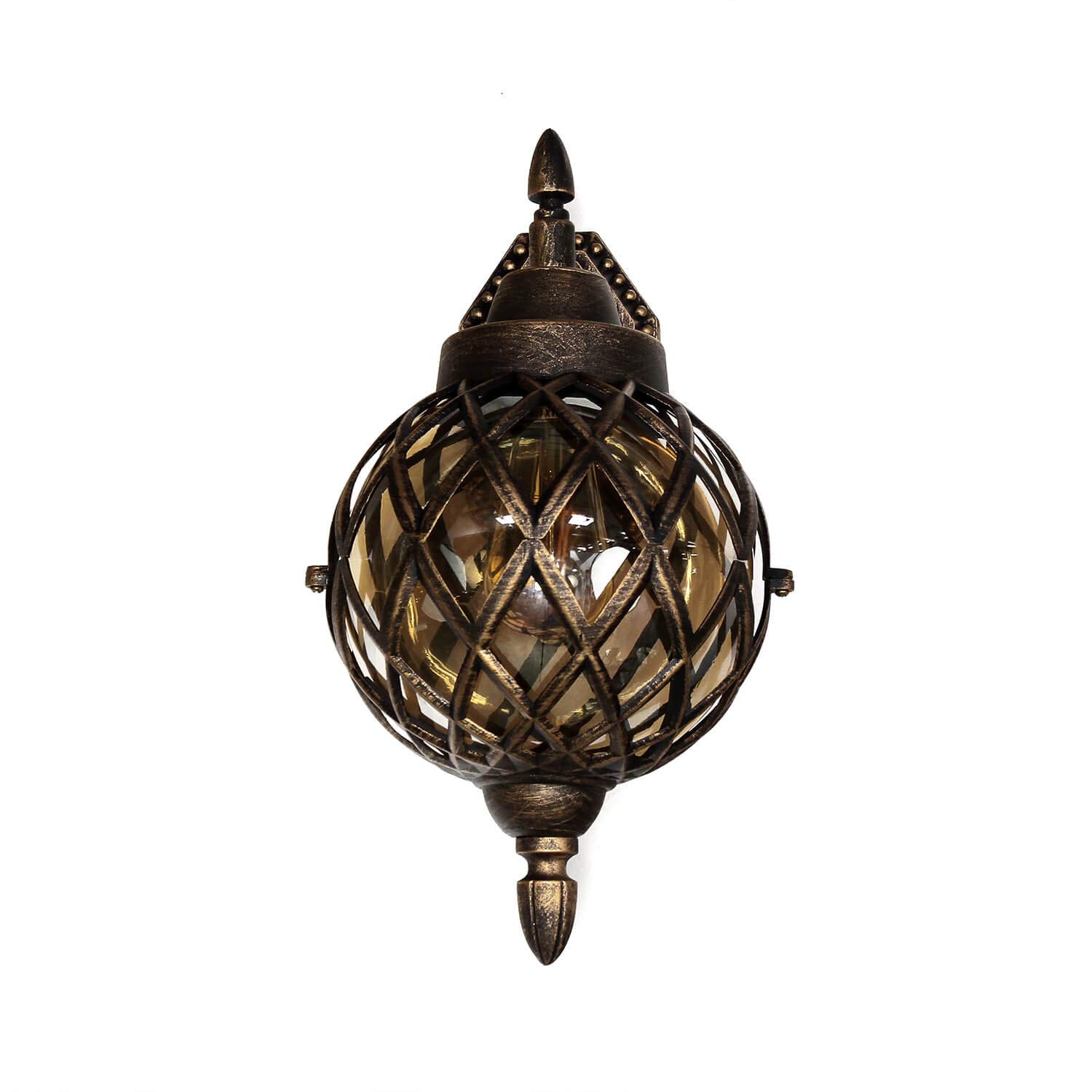 Easylight Lampada da parete da esterno Kairo design retrò in stile rustico a lanterna con forma a sfera bronzo antico IP44 E27 per porta d'ingresso giardino