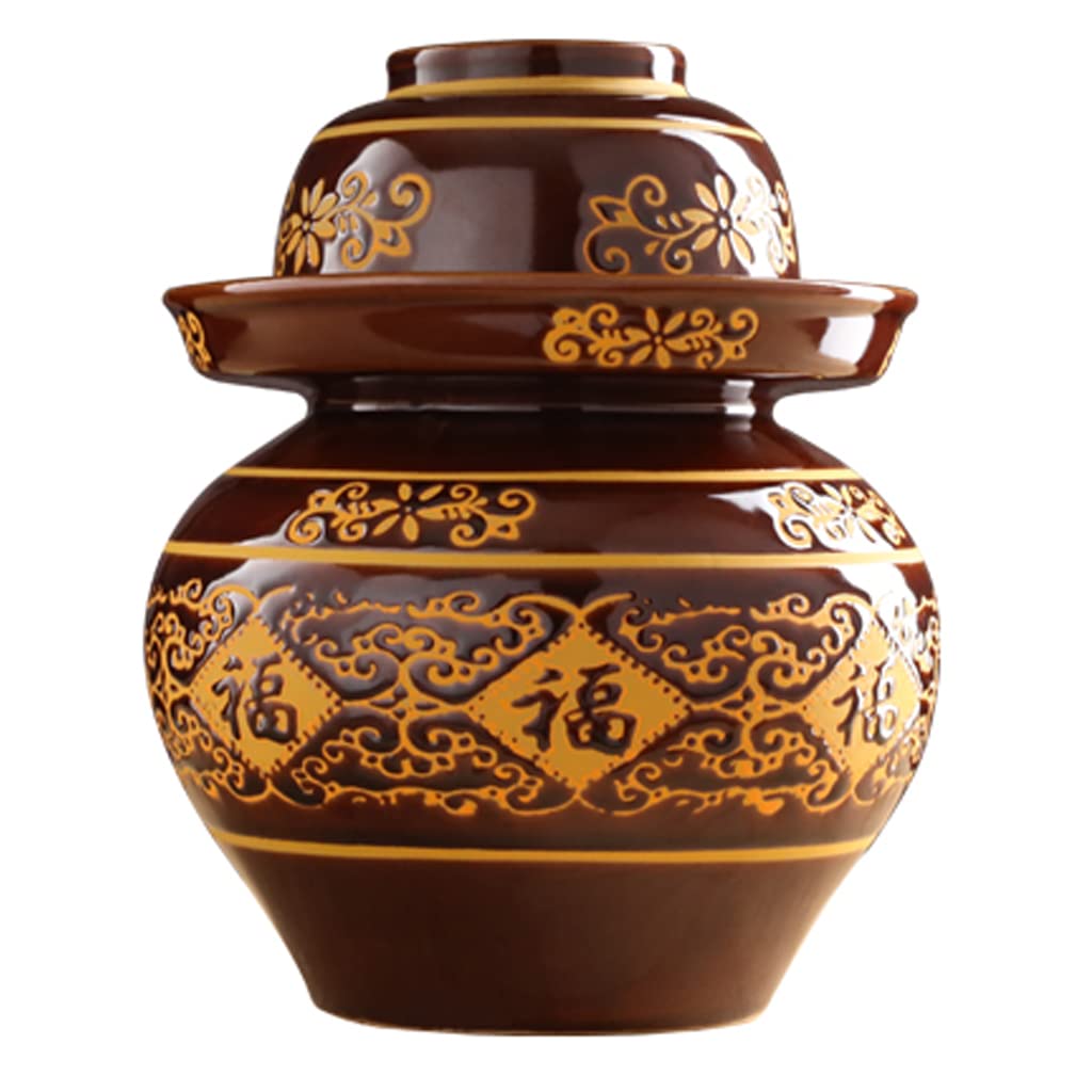 VHJdtE Ceramic pickling jars, Traditional Chinese China Fu Ceramic Jar With Lid, Fermentation Kit Crock With Water Seal Airlock(5KG)