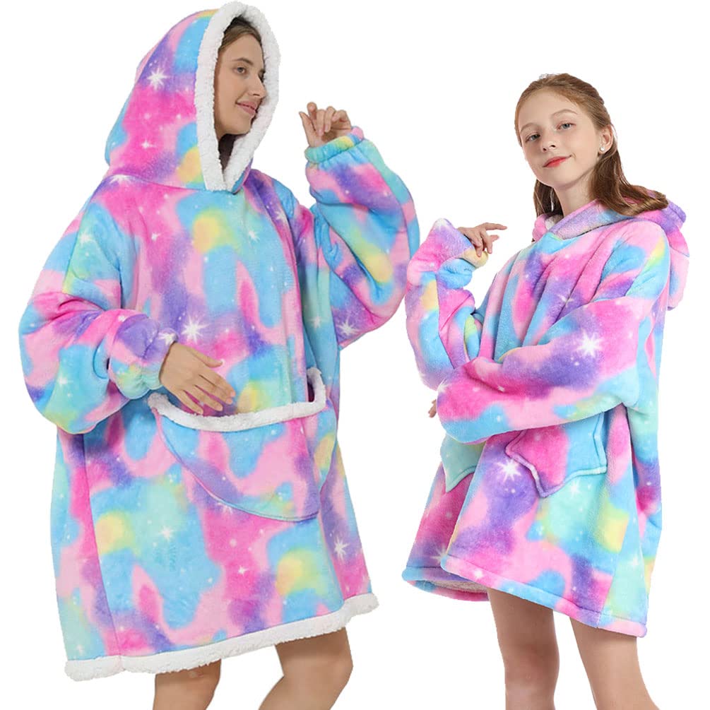 Youlike Women's Colourful Oversized Wearable Blanket Hoodie For Adult Kids - Super Soft Sherpa Fluffy Fleece Sweatshirt Hooded With Giant Pocket(Colourful)