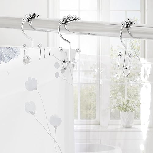 Miniatura 2 de Gibelle Juego de cortina de ducha 3 en 1, cortina de baño floral de acuarela gris y forro de PEVA con 12 ganchos de acero de doble cara, cortina de