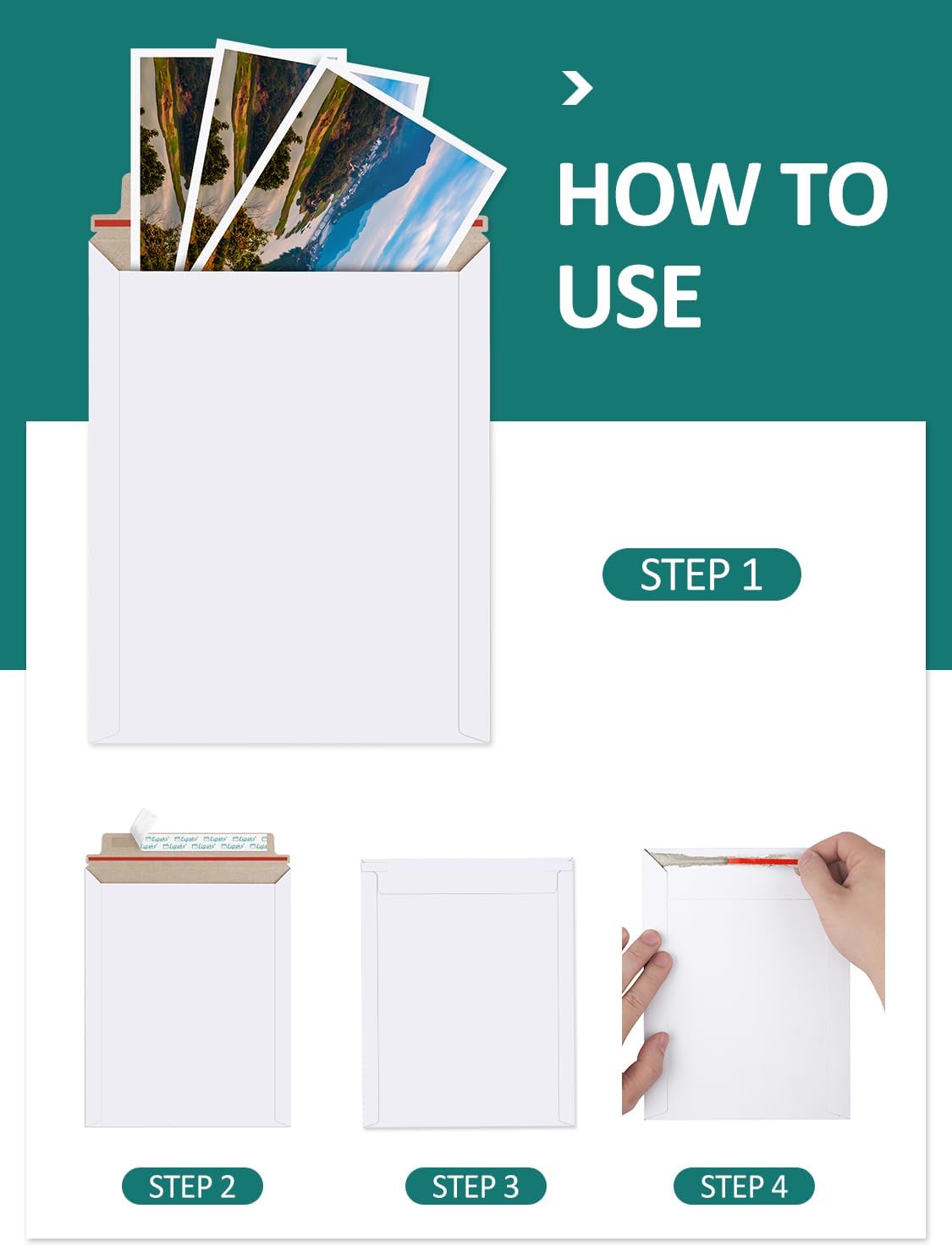Eupako 9x11.5" 25 Pack Photo Document Mailer White Stay Flat Self-Seal Cardboard Envelopes for CDs, Pictures, Documents, 9.25 x 11.75 Inches - Image 4