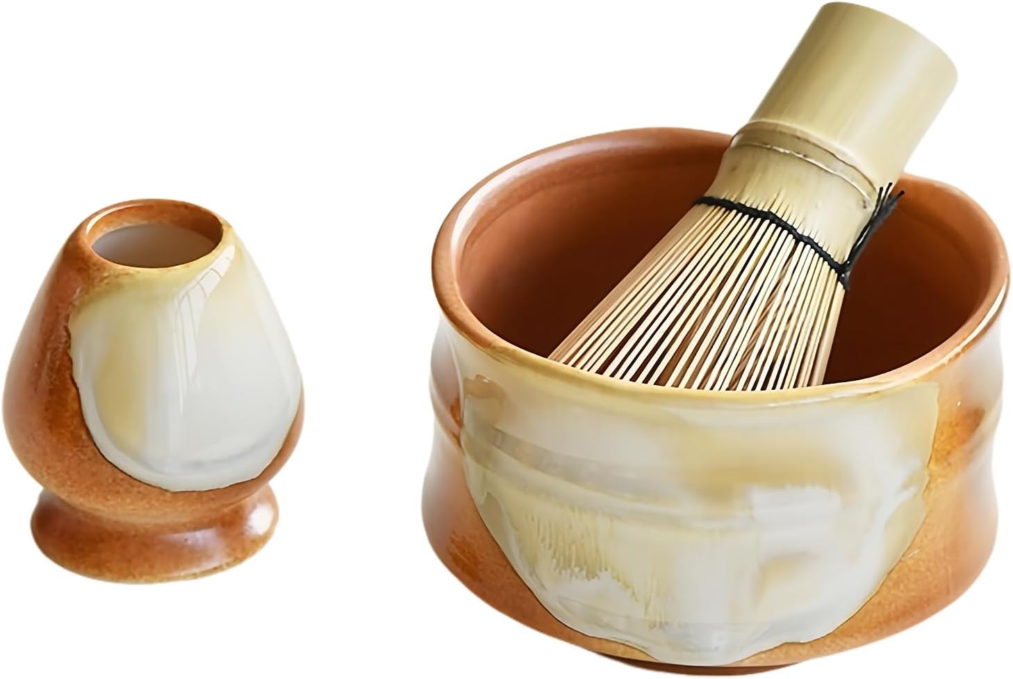 Japanese Matcha Tea Set – Soda-Fired Song Dynasty Style Matcha Bowl with Bamboo Whisk Holder, Traditional Tea Ceremony Kit (Red Mocha)