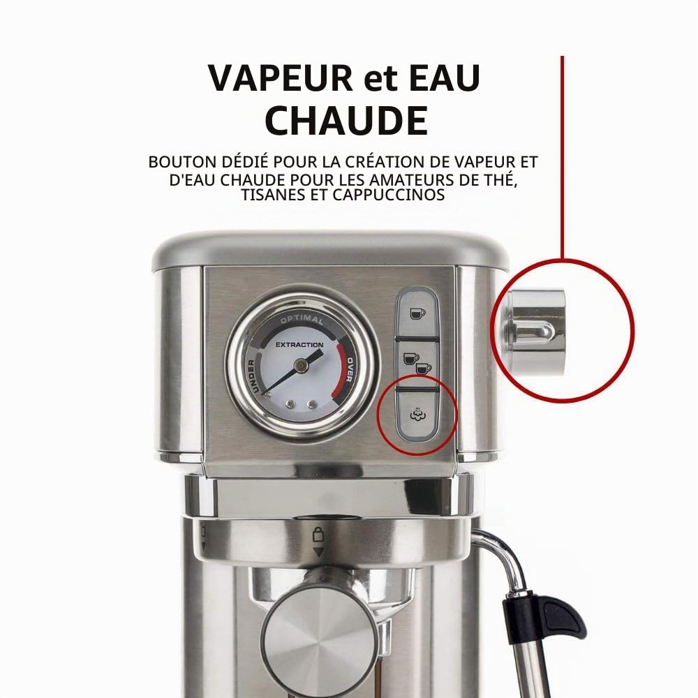 Ariete Espresso Slim Metal 1381, Machine à Café avec Manomètre, Compatible avec Café en Poudre et Dosettes ESE, 15 Bar Max, Filtre 1 ou 2 Tasses, Buse Cappuccino, 1300W, Argent