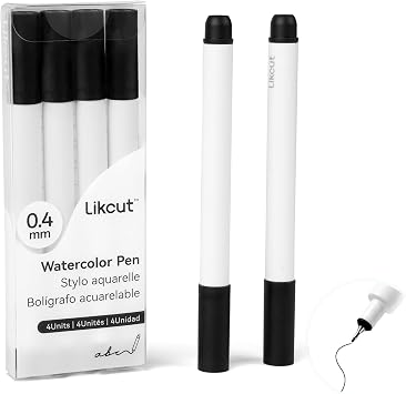 LIKCUT Fine Point Pens 0.4mm for Mini Vinyl Cutter Machine S501 Glee, 4 Black Watercolor Ink Pens for Writing, Drawing, Coloring, Stickers Labeling Compatible with Cricut Joy
