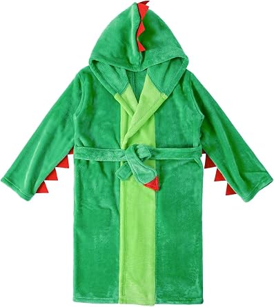 LOLANTA Kids Robe Boys Girls Dinosaur Plush Fleece Hooded Bathrobe with Belt Animal Soft Sleepwear