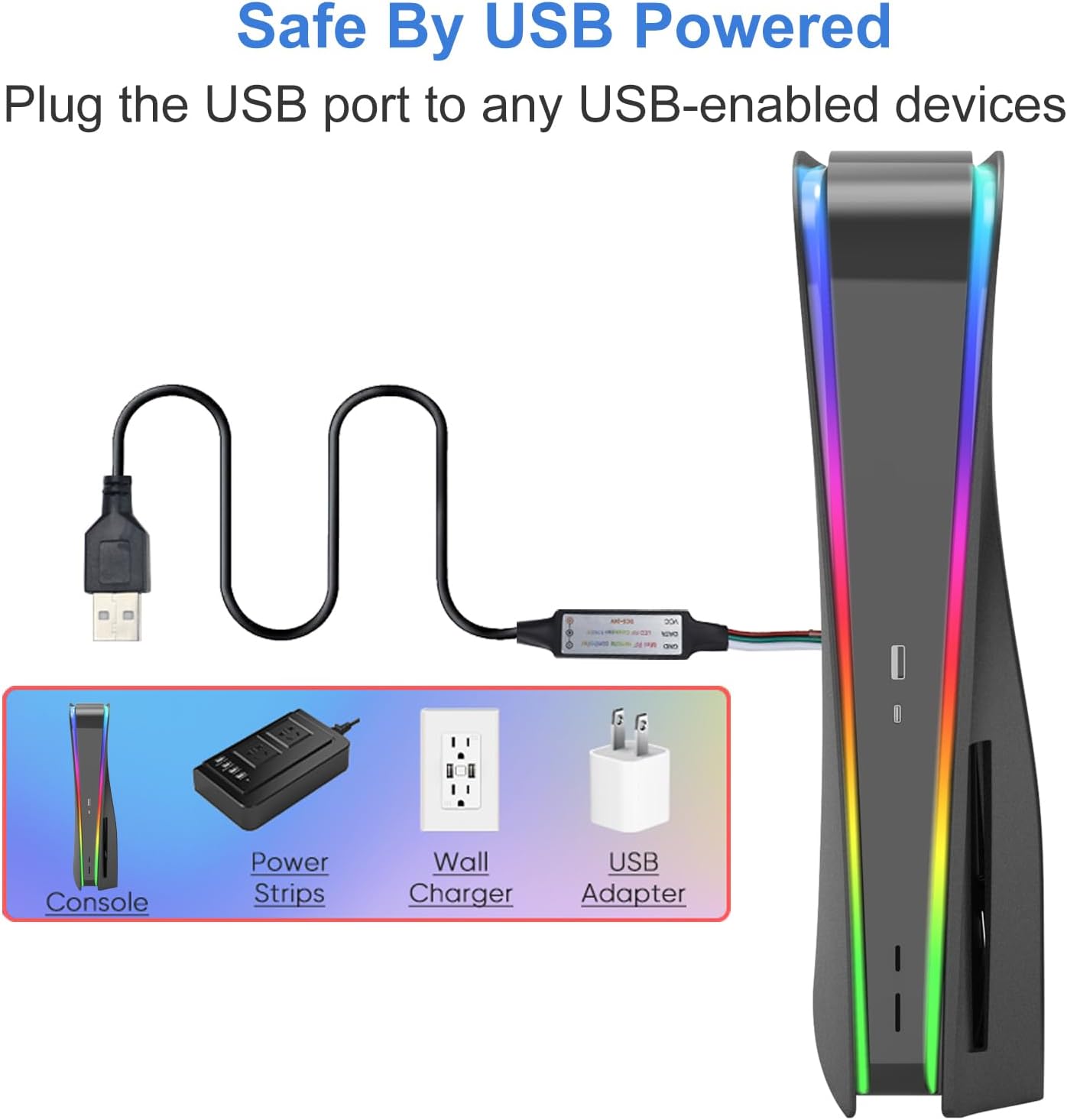 PS5 Faceplate with RGB Light bar,Dust Filter for Cooling Vents LED Strip Light Console Cover for PlayStation 5 Disc Edition DIY Decoration Kit Accessories-Black
