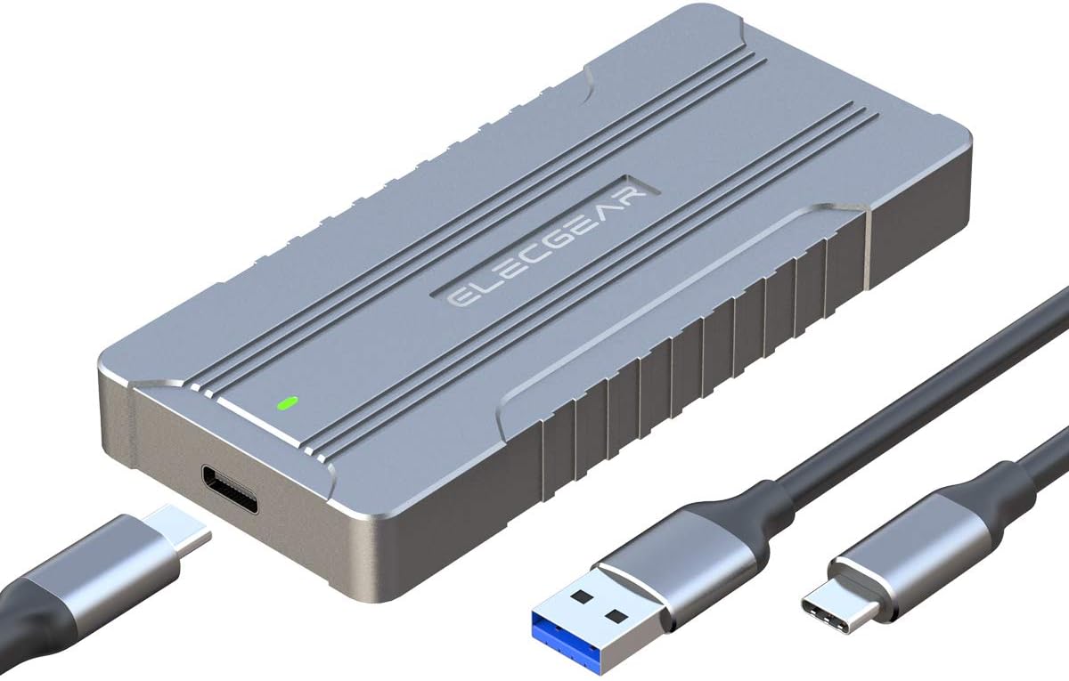 NVMe PCIe M.2 SSD to USB 3.1 Type C Gen2 Enclosure - ElecGear 10Gbps External Aluminum Cooling Case, 2280 PCI-E M2 M-Key NGFF HDD Card Reader Adapter, USB C Hard Drive Converter, NVMe Gen3 Caddy Box