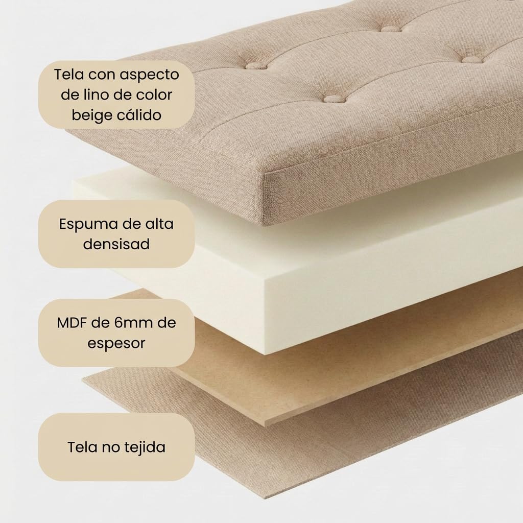 edihome, Puff Almacenaje Plegable, (38 x 76 x 38cm), Baul, Otomana con Tapa – Banco de Tela Organizador y Asiento para Dormitorio y Pie de Cama (Beige Tostado, 38 x 76 x 38 cm) — view 4