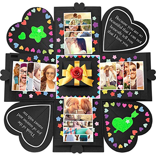 Tatuo Creative Gift Box Memory DIY Scrapbook Photo Album for Christmas Birthday Anniversary Valentine Day Wedding (Black)