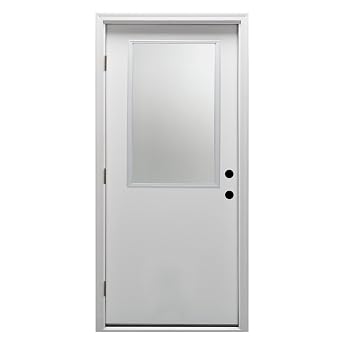 National Door Company ZZ364677R Steel, Primed, Right Hand Outswing, Prehung Door, 1/2 Lite Clear Glass, 36"x80", Steel