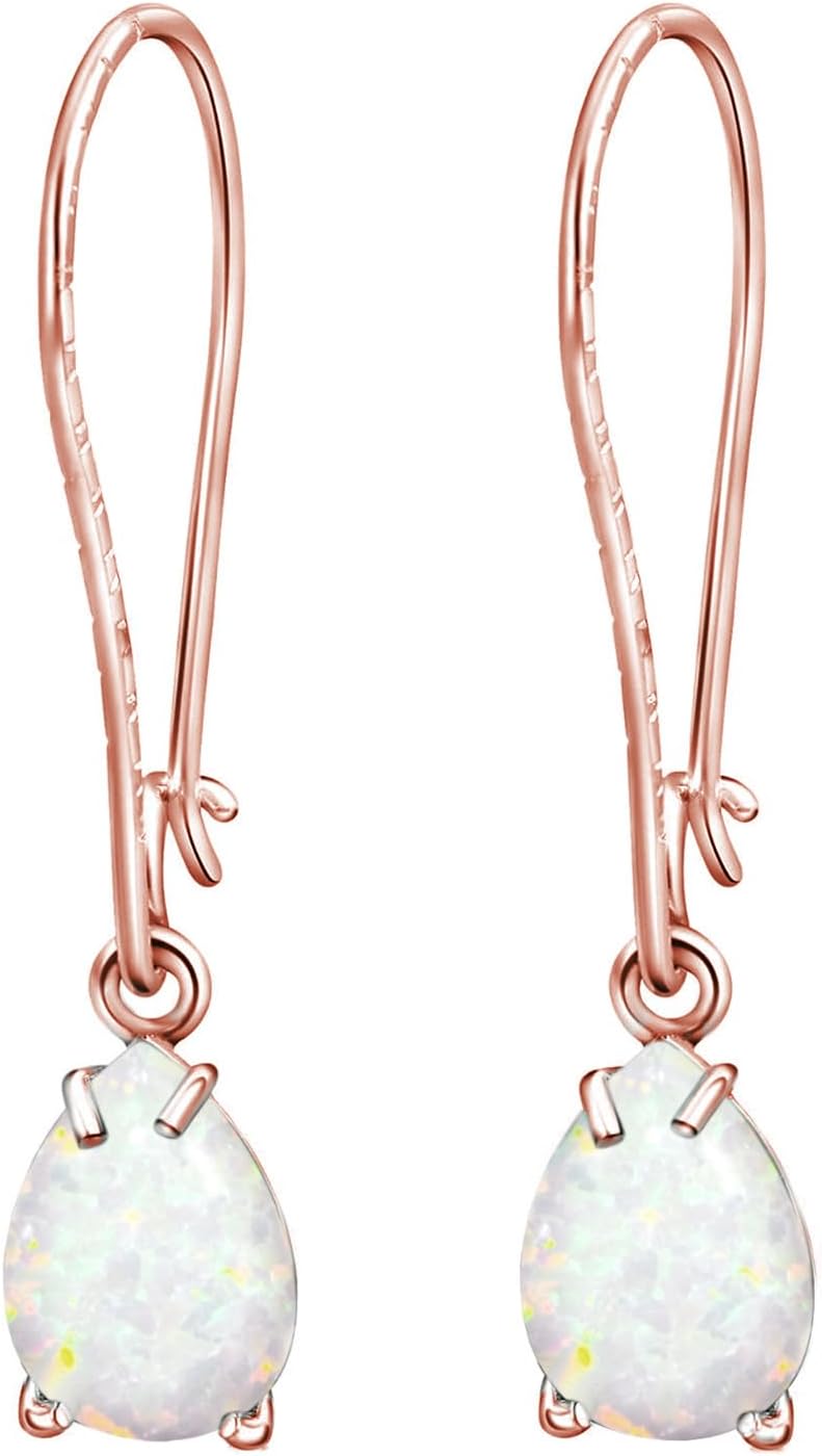 14K Rose Gold Plated Gemstone Dangle Earrings - Drop Earrings for Women - October Birthstone, Handmade 7X10mm Teardrop Gemstone Vintage Jewelry - Trendy and Classic Elegant Jewelry Gift for Women