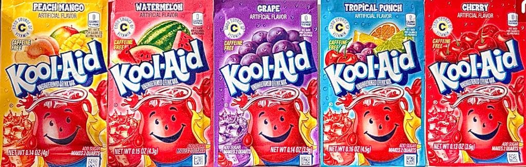 HEART FOR CARDS Kool Aid Unsweetend Drink Mix Polvere – Tutti e 5 i gusti – Pacchetto di prova da 5 x 3, 9 g + protezione per spedizione