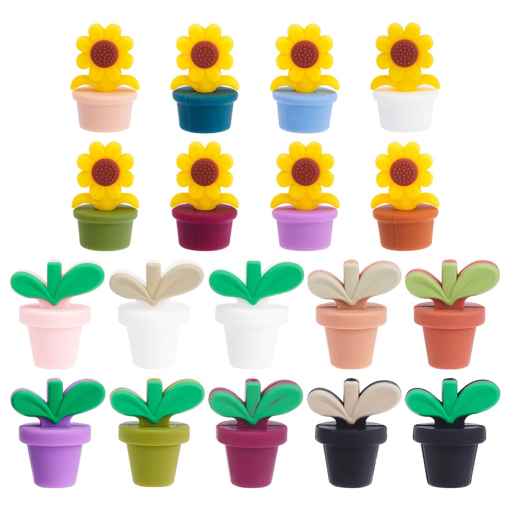 GOMAKERER 18 Pcs Silicone Focal Beads, 2 Styles Sunflower Silicone Beads Leaf Shape Spacer Beads with Hole for Jewelry Making Bracelets Necklace Keychain Pen Beads Accessories