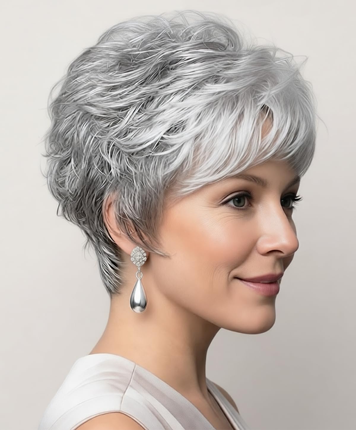 Short mixed gray curly wig