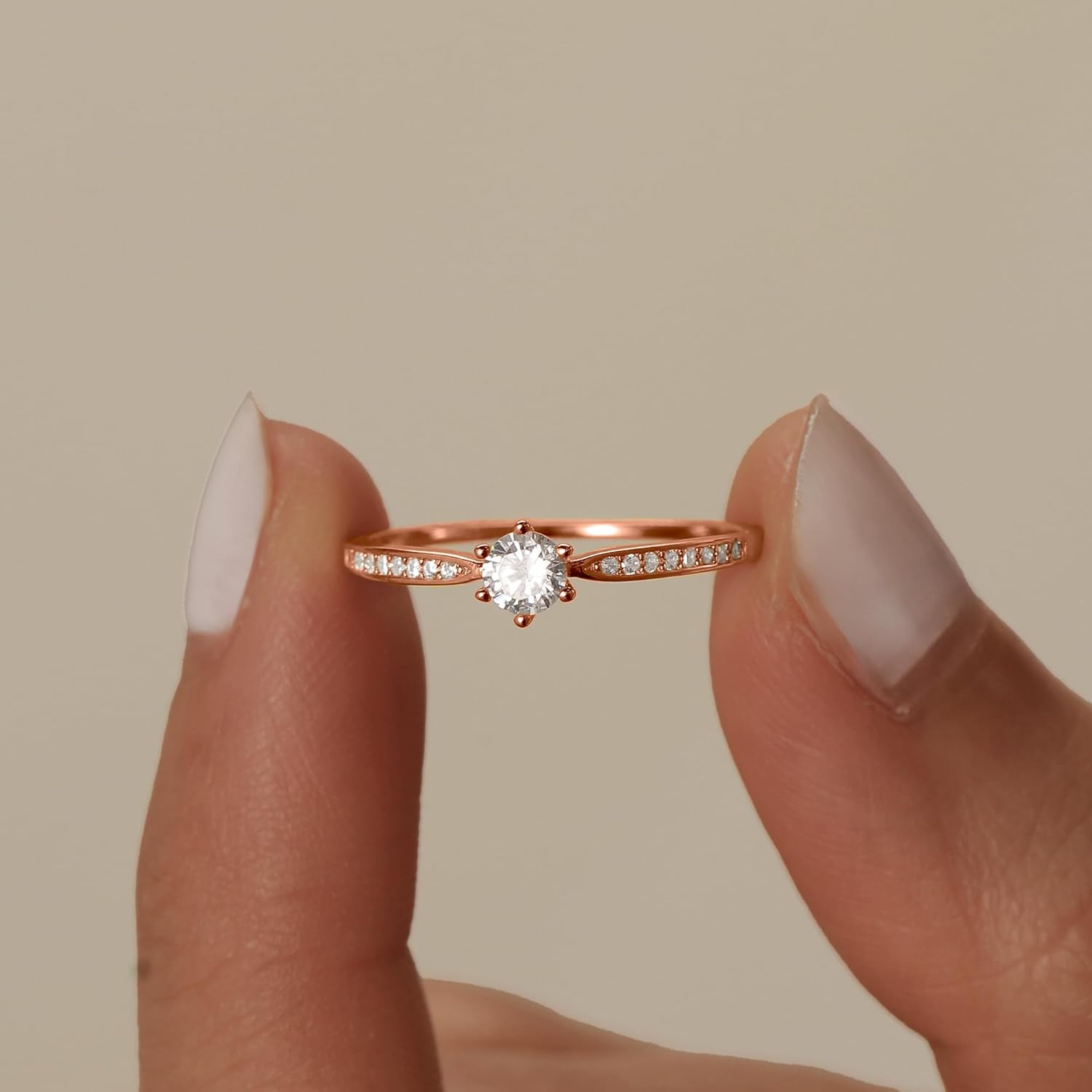 SUYACS 1ct Diamond Cut Cubic Zirconia Engagement Rings for Women 925 Sterling Silver Gold Round Cut Moissanite Promise Ring Classic Eternity Brides Wedding Rings Jewelry Gifts for Her Wife - Image 4