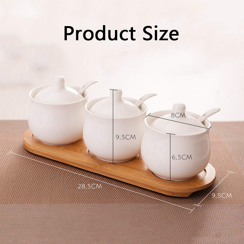 Ceramiczne słoiczki na przyprawy z łyżką do zupy, pokrywką i tacą Zastawa stołowa do kuchni Zestaw ceramicznych słoiczków na przyprawy do soli, esencji z kurczaka, słoicz