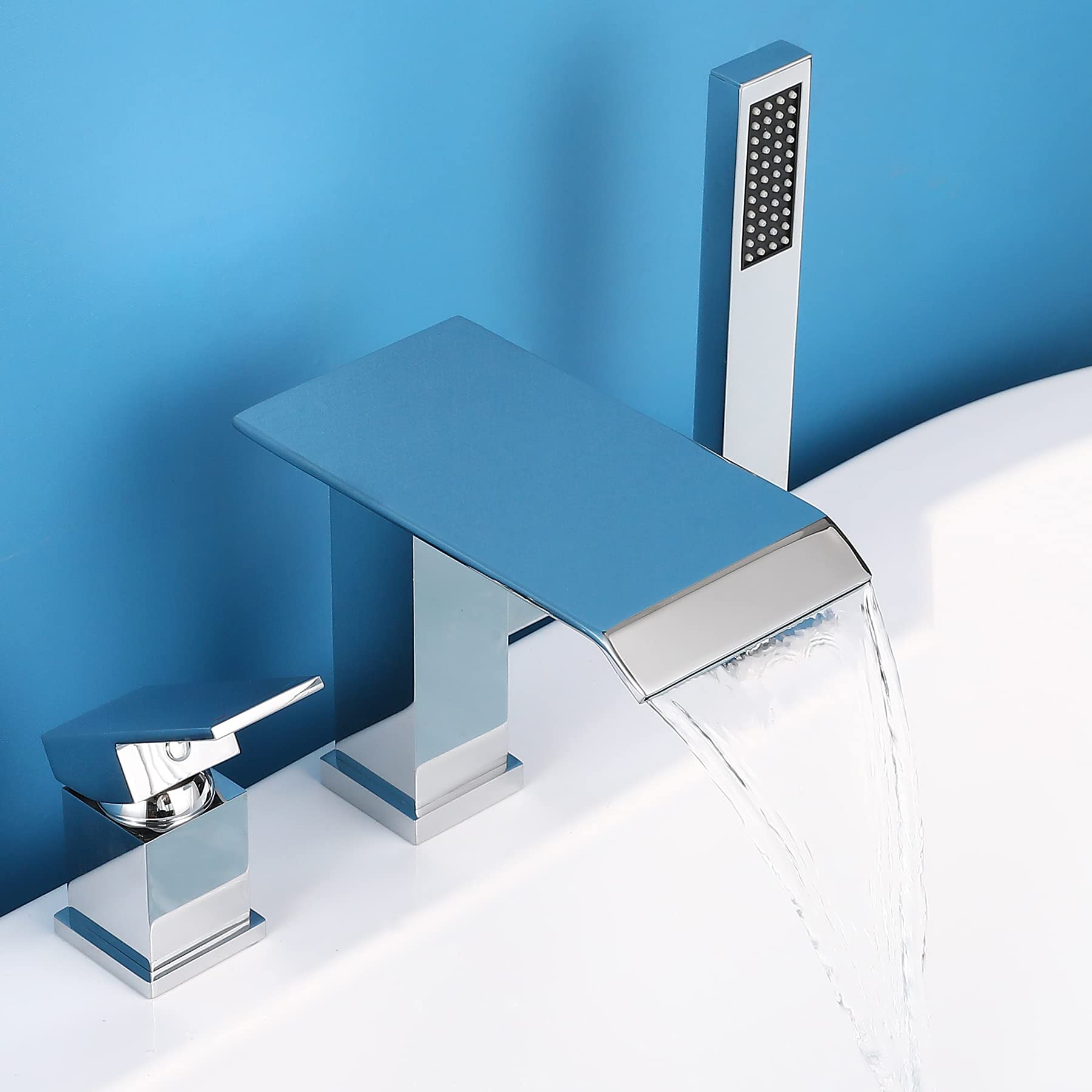 NIITAWH Roman Tub Faucet With Hand Shower - Waterfall Bathtub Filler, Deck Mount 3-Hole, Solid Brass, Chrome Finish - View #7