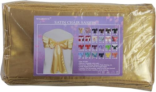 Miniatura 4 de WELMATCH Lazos dorados de satén para silla, 50 lazos para sillas de decoración de banquetes de boda, fiesta, evento (dorado, 50)